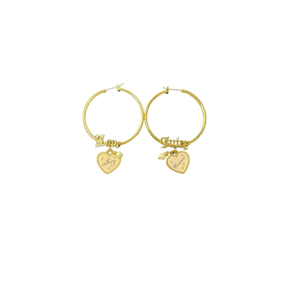 Women's Juicy Couture Gold Tone Love Couture Heart Hoop Earrings One Size